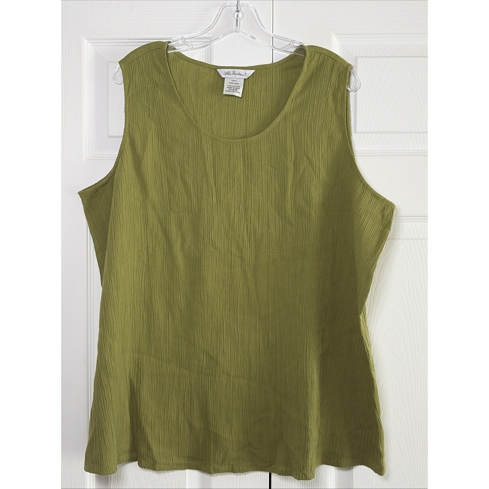 Ulla Popken Crinkle Cotton Tank Top Womens Size 20/22 Green Sleeveless Blouse